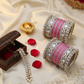 AYSIMA Ruhani – Rose Pink Bridal Bangle Set with Floral Kadas - 40 pieces