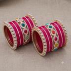 AYSIMA Rageshri Rani Pink Bridal Bangle Set with Multicolour Kada
