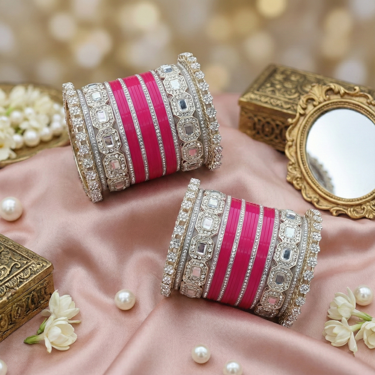 AYSIMA Rani Pink Bridal Bangles & Pachari Kadas | Ishani - 40 pieces