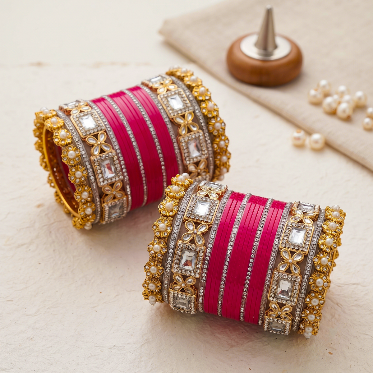 AYSIMA | 40-Piece Rani Pink Bangle Set with Kada for Women