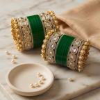 AYSIMA Varnika Green Bridal Bangle Set with Geometric & Floral Kadas - 36 pieces
