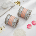 AYSIMA Meher – Peach Bridal Bangle Set with Floral Kadas - 40 pieces