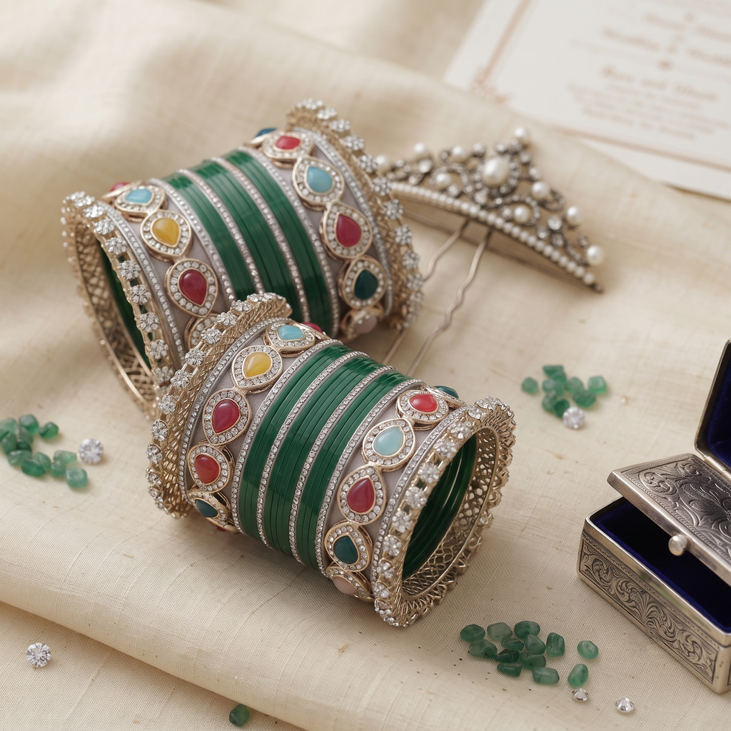 Green Bridal Bangles & Pachari Kadas | AYSIMA Nitya - 40 pieces