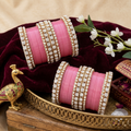 AYSIMA Padmika Pink Bridal Bangle Set with Floral Kadas - 56 pieces