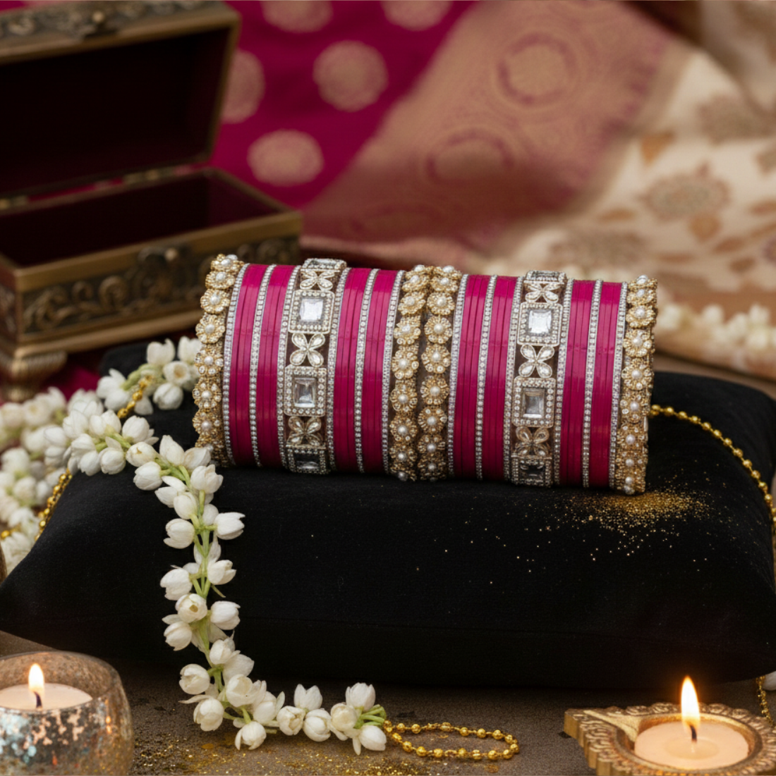 AYSIMA | Rani Pink Bangle Set for Women with Kada | 42 Pieces