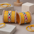 AYSIMA Kanika Yellow Haldi Bangle Set with Multicolour Bridal Kada