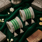 AYSIMA Aranya – Green Mehendi Bangle Set with Jhumka Charms - 40 pieces