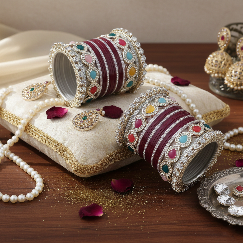 Maroon Bridal Bangles & Pachari Kadas | AYSIMA Ridhima - 40 pieces