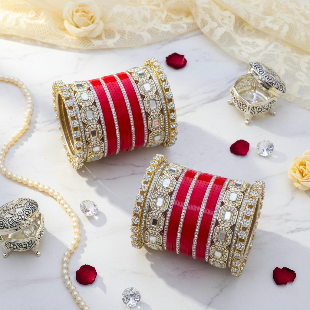 AYSIMA Red Bridal Chura & Pachari Kadas – Saanvi - 40 pieces
