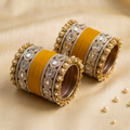 AYSIMA Kesarika Yellow Haldi Bangle Set with Geometric & Floral Kadas - 36 pieces