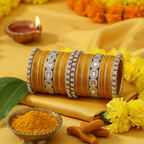 AYSIMA Haldi Royale – Mustard Gold 42-Piece Bridal Bangle Set with Statement Kada