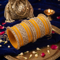 AYSIMA Surabhi – Yellow Haldi Bangle Set with Gold-Tone Floral Kadas - 42 pieces