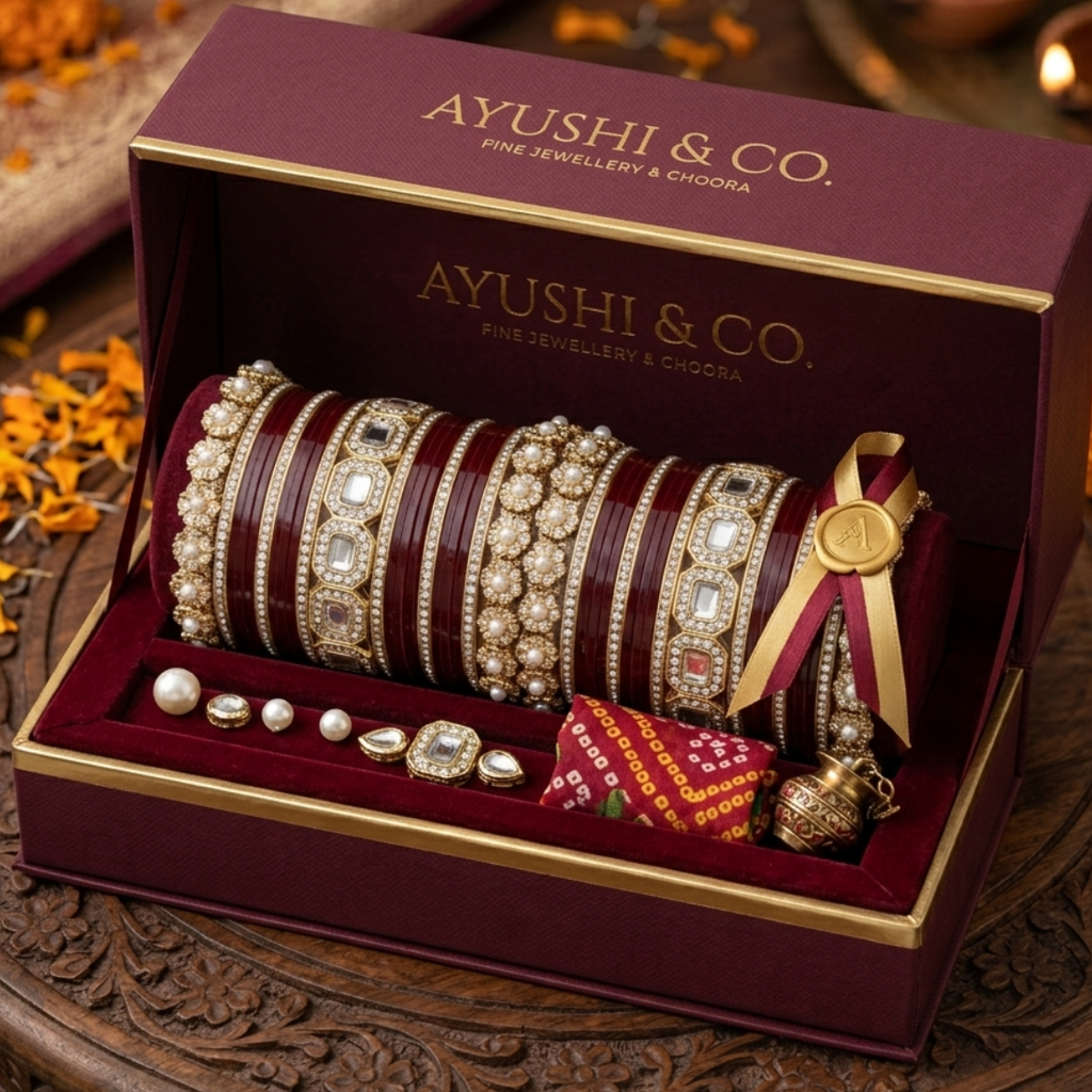 AYSIMA Rajvalli – Maroon Bridal Bangle Set with Statement Kada - 42 pieces