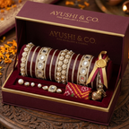 AYSIMA Rajvalli – Maroon Bridal Bangle Set with Statement Kada - 42 pieces