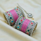 Pink Bridal Bangles & Multicolour Kadas | AYSIMA Malvika - 36 pieces