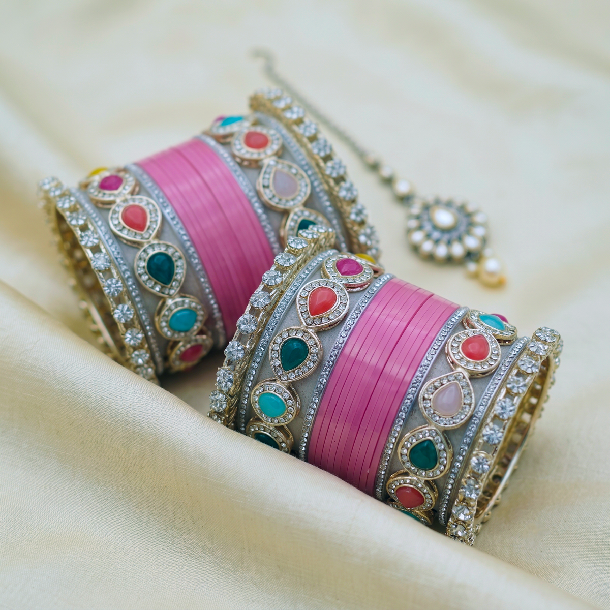 Pink Bridal Bangles & Multicolour Kadas | AYSIMA Malvika - 36 pieces