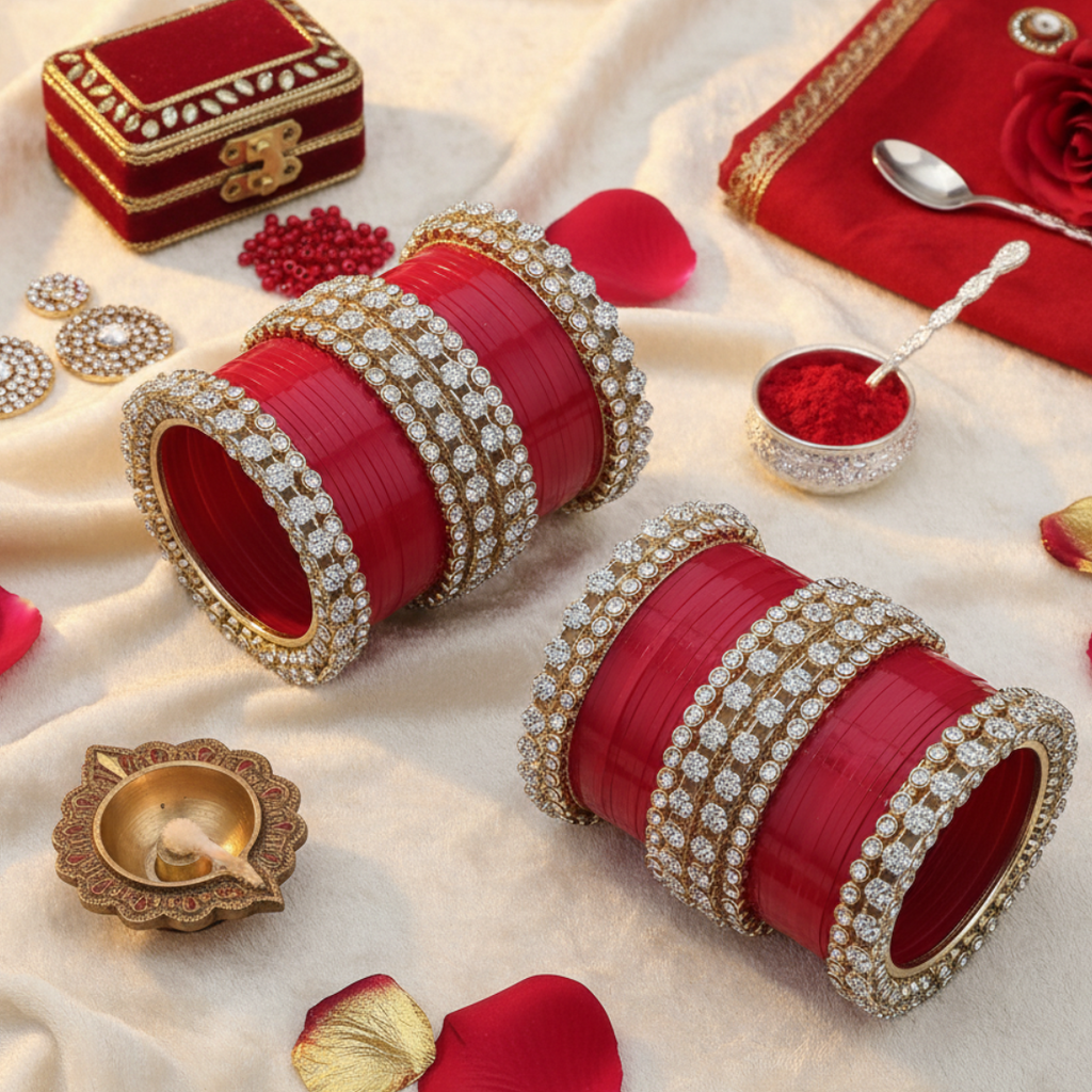 AYSIMA Lalita Royale – Red 56-Piece Bridal Bangle Set with Statement Kada