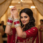 AYSIMA Red Bridal Bangle Set with Kundan-Style Kadas – 36 Pieces