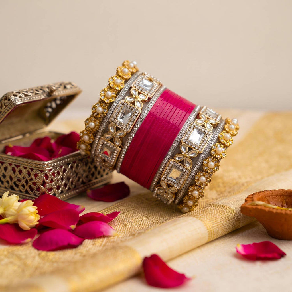 HANDARTS Metal, Plastic Pearl, Cubic Zirconia Bangle Set