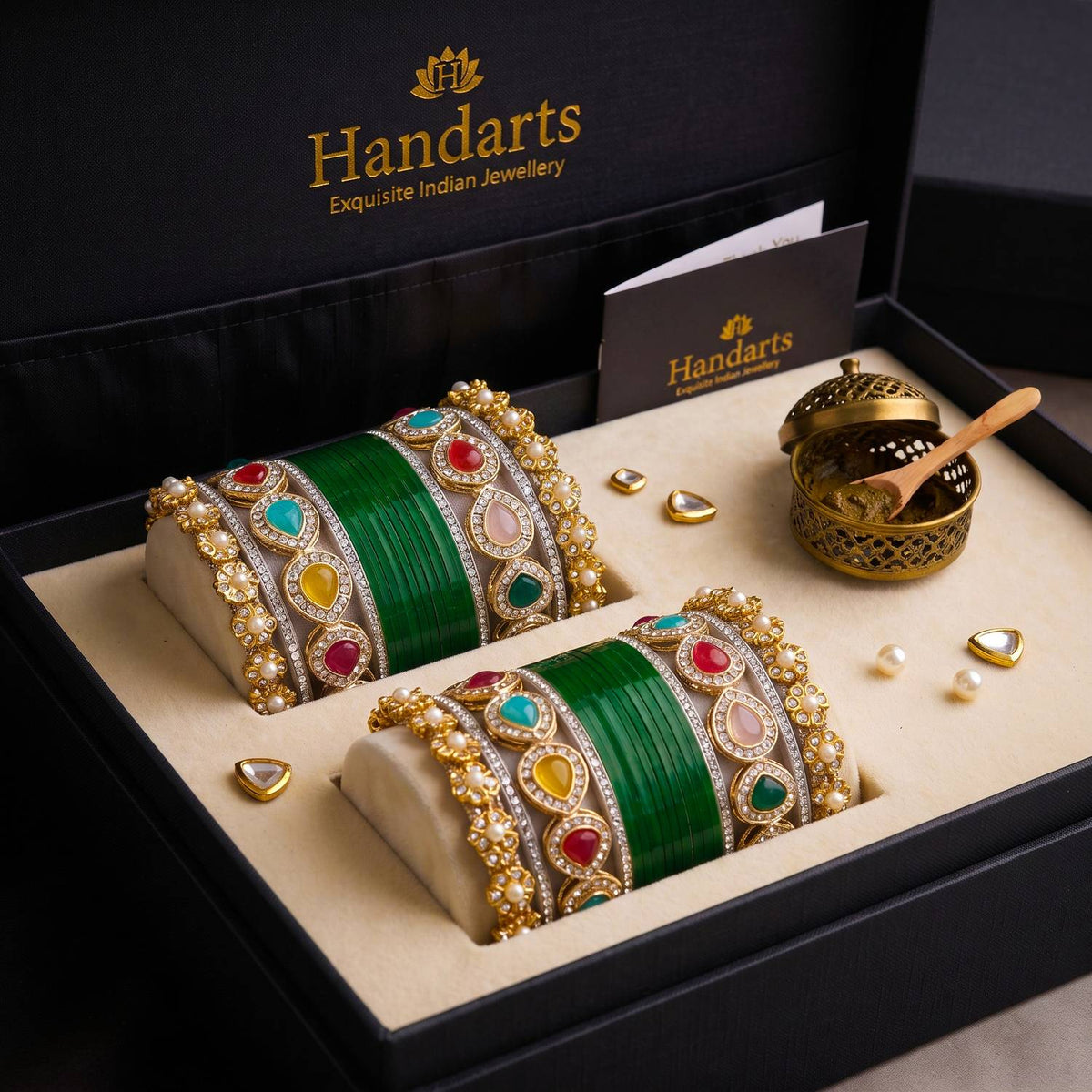 HANDARTS Metal, Plastic Pearl, Rhinestone Bangle Set