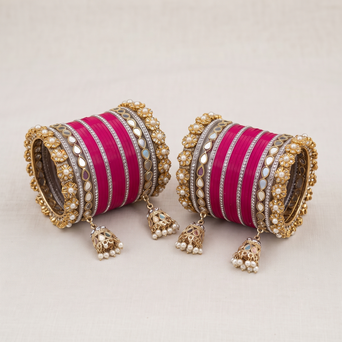 AYSIMA Rani Pink Bridal Chura & Kangan Bangle Set – 40 Pieces