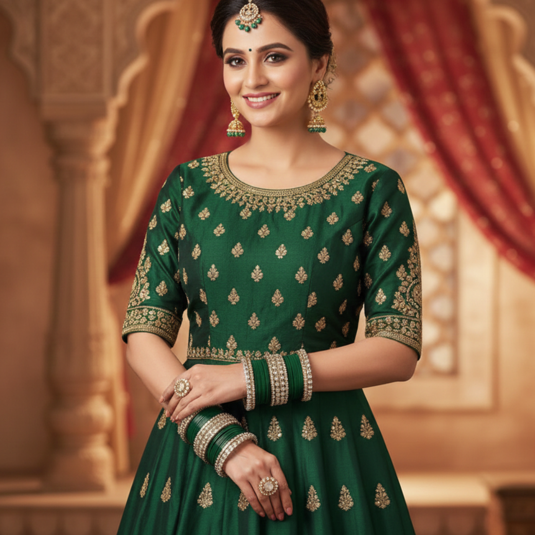 AYSIMA Emerald Mahal – Green 56-Piece Bridal Bangle Set with Statement Kada