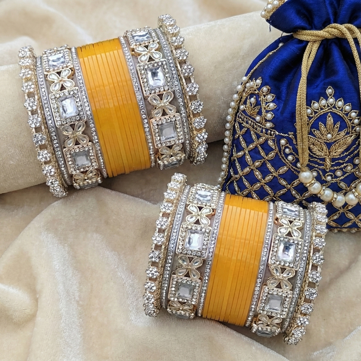AYSIMA Basanti – Yellow Haldi Bangles &amp; Floral Kada Set - 36 pieces