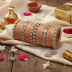 AYSIMA – Peach Bridal Bangle Set with Statement Kada - 42 pieces