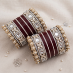 AYSIMA Manasvi – Maroon Bridal Bangles with Floral Kadas & Pearl-Look Accents - 40 pieces