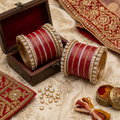 AYSIMA Ruby Grace – Red Bridal Bangle Set with Designer Kadas | 42 pieces