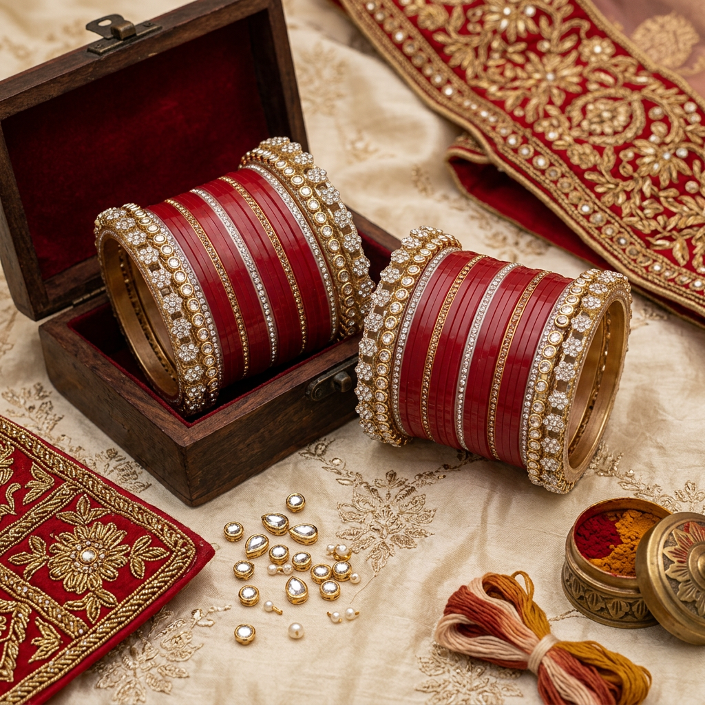 AYSIMA Ruby Grace – Red Bridal Bangle Set with Designer Kadas | 42 pieces