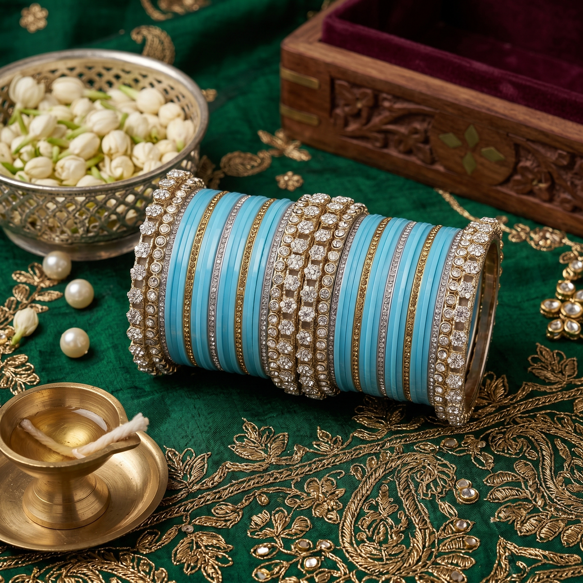 AYSIMA Azure Grace – Blue Bangle Set for Women with Designer Kadas | 42 pieces