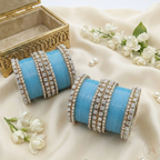 AYSIMA Neelam Grace – Sky Blue 56-Piece Bangle Set with Statement Kada
