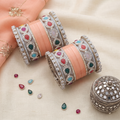 Peach Bridal Bangles & Multicolour Kadas | AYSIMA Mridula - 36 pieces
