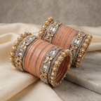 AYSIMA Tanvi – Peach Bridal Bangle Set with Floral Kadas & Pearl-Look Accents - 40 pieces