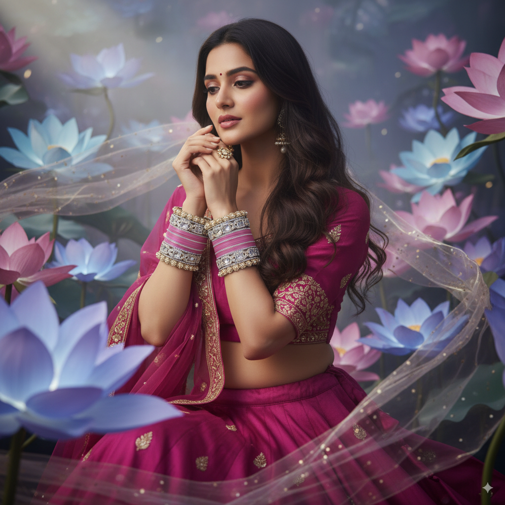 AYSIMA Gulrisha – Dusty Rose Pink Bridal Chura & Floral Designer Kada Set | 40 Pieces