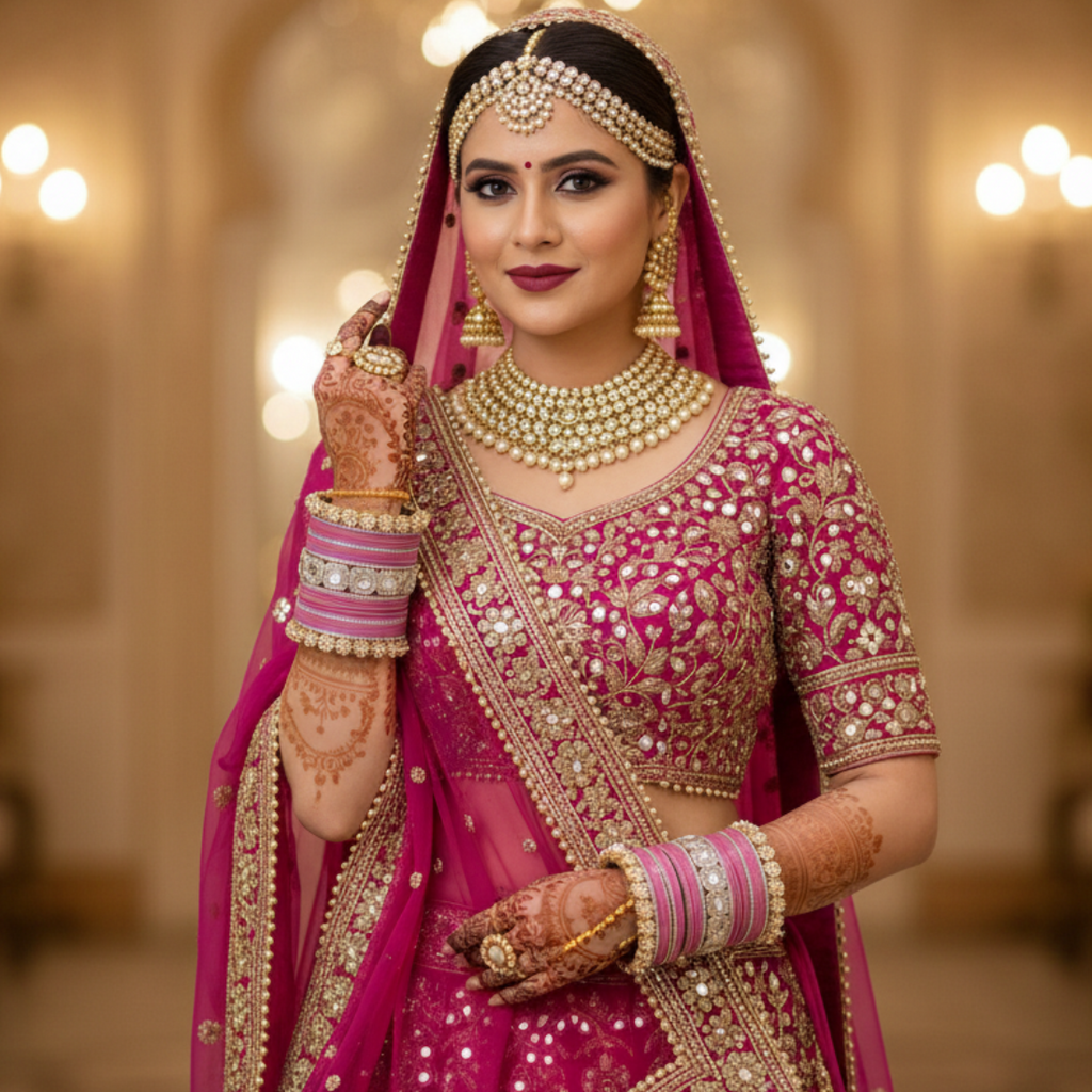 AYSIMA Roopika – Pink Bridal Bangle Set with Statement Kada - 42 pieces