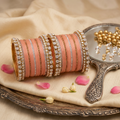 AYSIMA Charulata – Peach Bridal Bangle Set with Floral Kadas | 42 Pieces