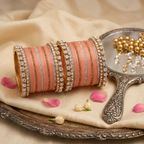 AYSIMA Charulata – Peach Bridal Bangle Set with Floral Kadas | 42 Pieces