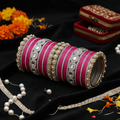 AYSIMA Rani Royale – Pink Bridal 42-Piece Bangle Set with Statement Kada