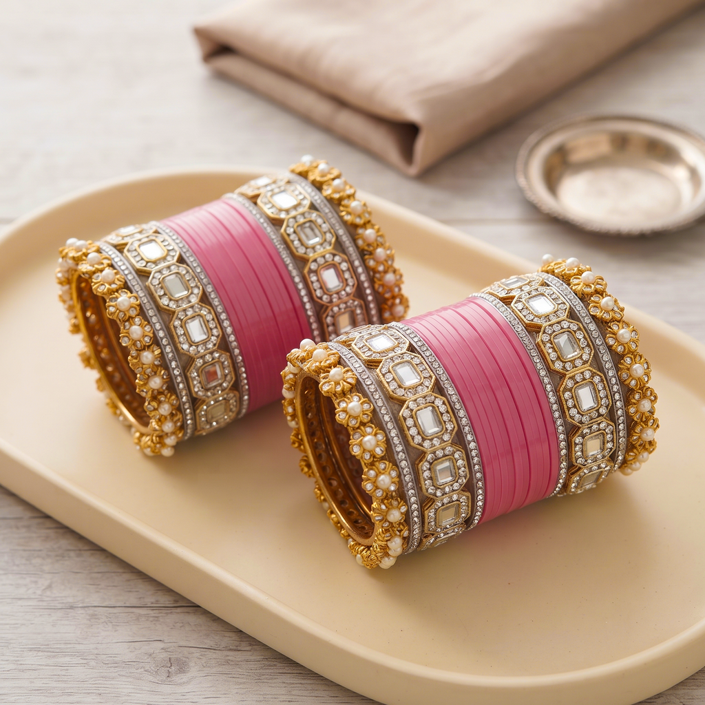 AYSIMA Gulabi Raj – Blush Pink 36-Piece Bangle & Kada Set