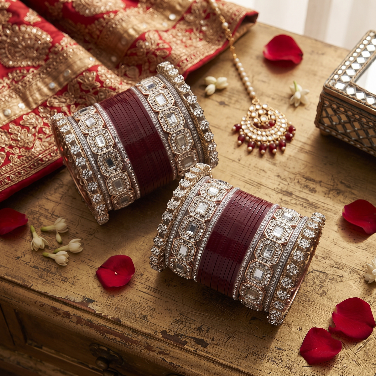 AYSIMA Maroon Bridal Bangles & Pachari Kadas – Devyani - 36 pieces