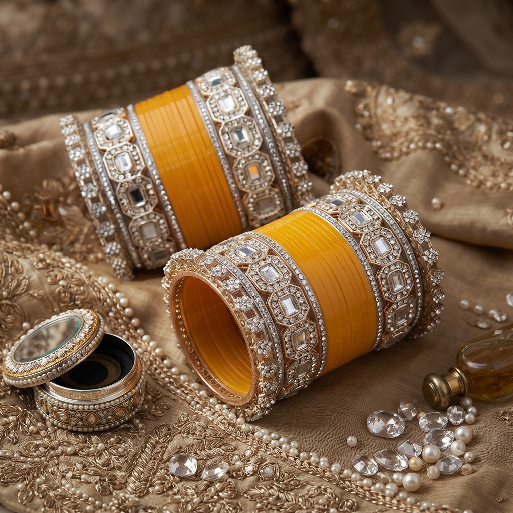 AYSIMA Yellow Haldi Bangles & Geometric Kadas – Amaltas - 36 pieces