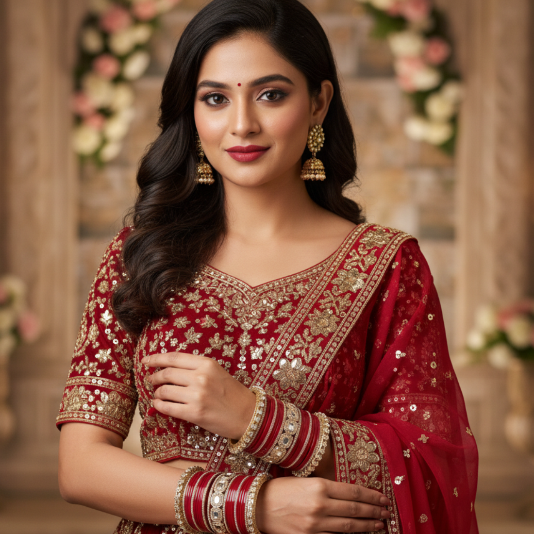 AYSIMA Crimson Grace – Red 42-Piece Bridal Bangle Set with Statement Kada