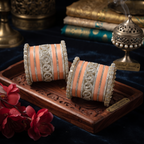 AYSIMA Aditi – Peach Bridal Bangles with Gold-Tone Floral Kadas - 42 pieces