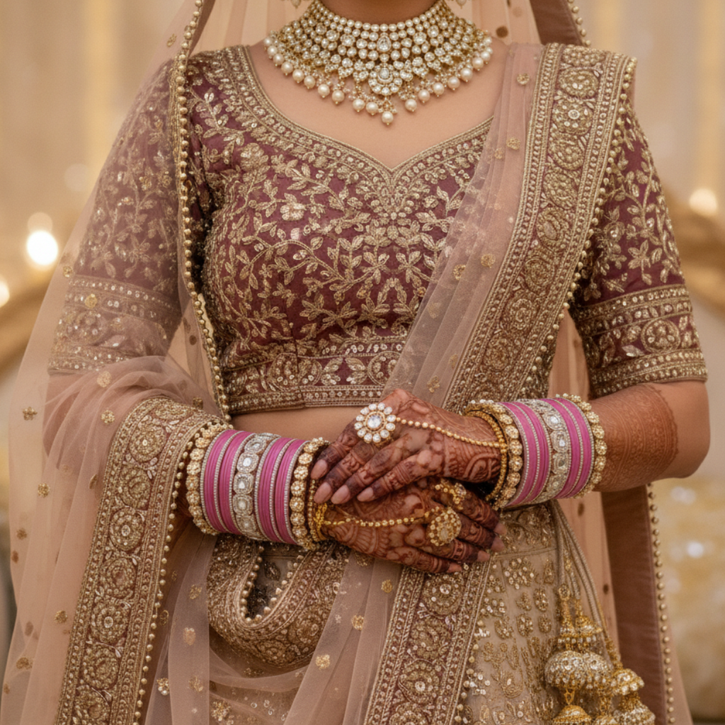 AYSIMA Roopika – Pink Bridal Bangle Set with Statement Kada - 42 pieces