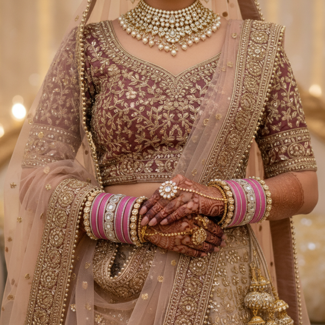 AYSIMA Roopika – Pink Bridal Bangle Set with Statement Kada - 42 pieces