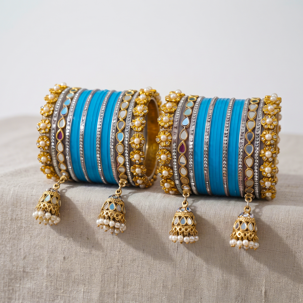 AYSIMA Turquoise Blue Bridal Chura & Kangan Bangle Set – 40 Pieces