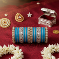 AYSIMA Sapphire Teal Royale – Blue 42-Piece Bridal Bangle Set with Statement Kada