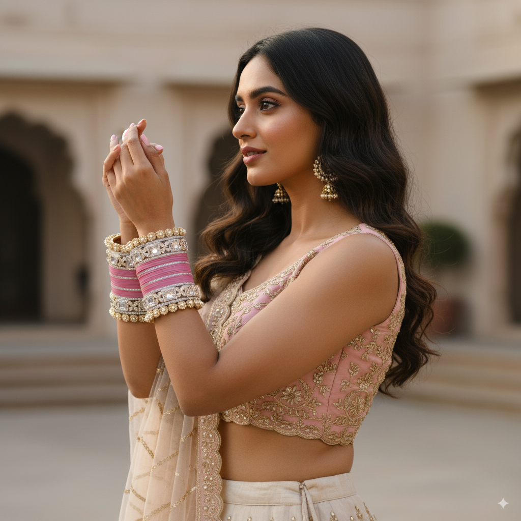 AYSIMA Gulrisha – Dusty Rose Pink Bridal Chura & Floral Designer Kada Set | 40 Pieces